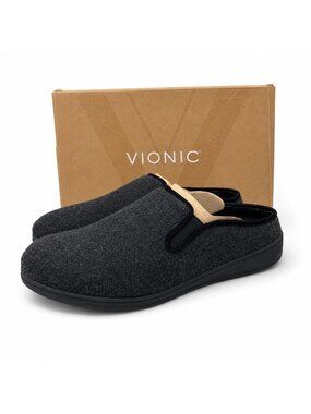 Vionic Unwind Clog Slipper Mens 10.5 Black Wool Arch Support Mule House Shoe